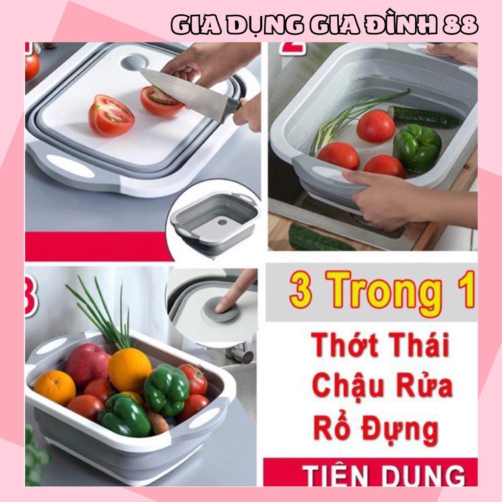 Sale Sốc Thớt Nhựa Kiêm Chậu Gấp Gọn Đa Năng - Thau Kiêm Thớt Xếp Gọn - Thớt Nhựa 3in1 Rổ Đựng