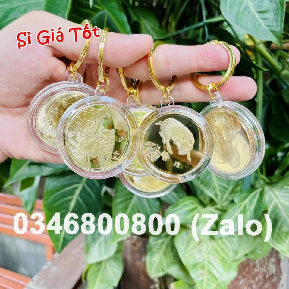 Móc Khóa 12 Con Giáp Đồng Xu Phong Thủy May Mắn
