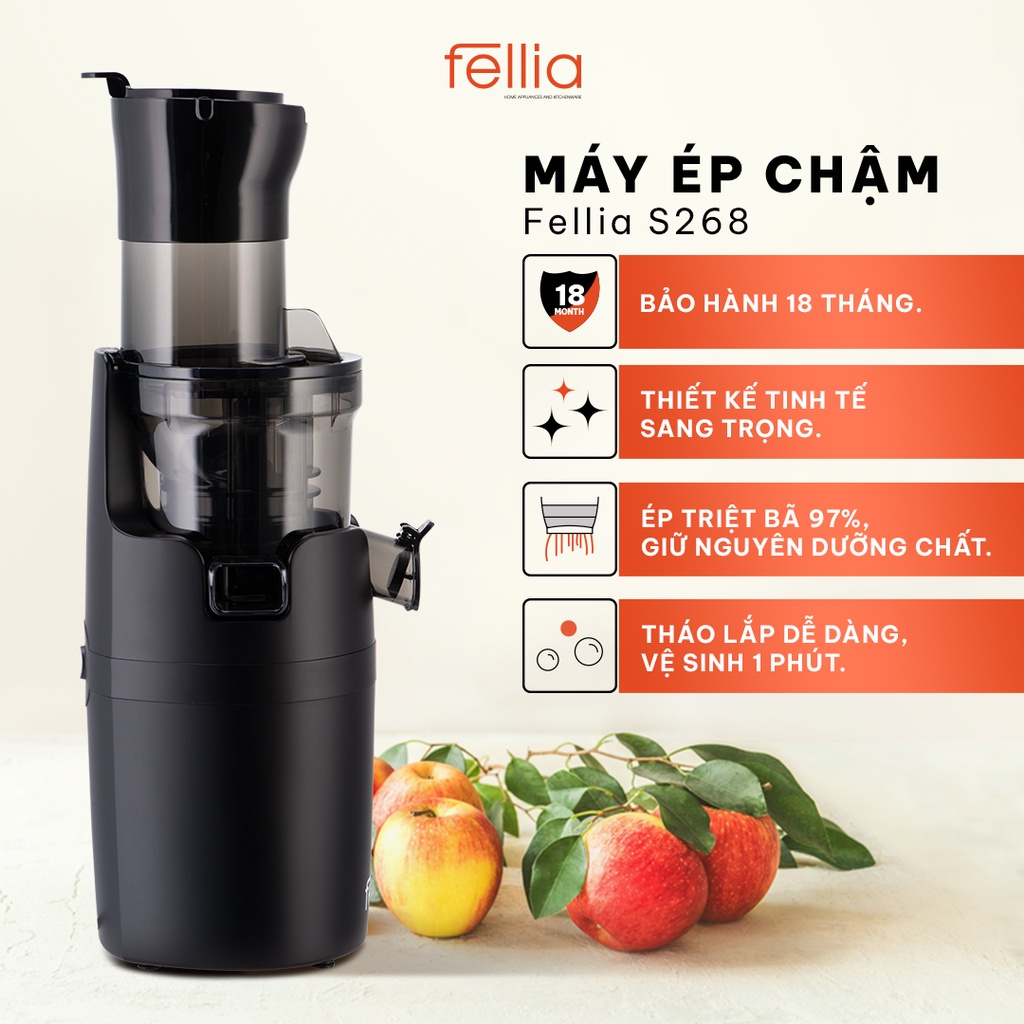 Máy ép chậm Fellia S268 -( Màu Black) Hàng Chính Hãng