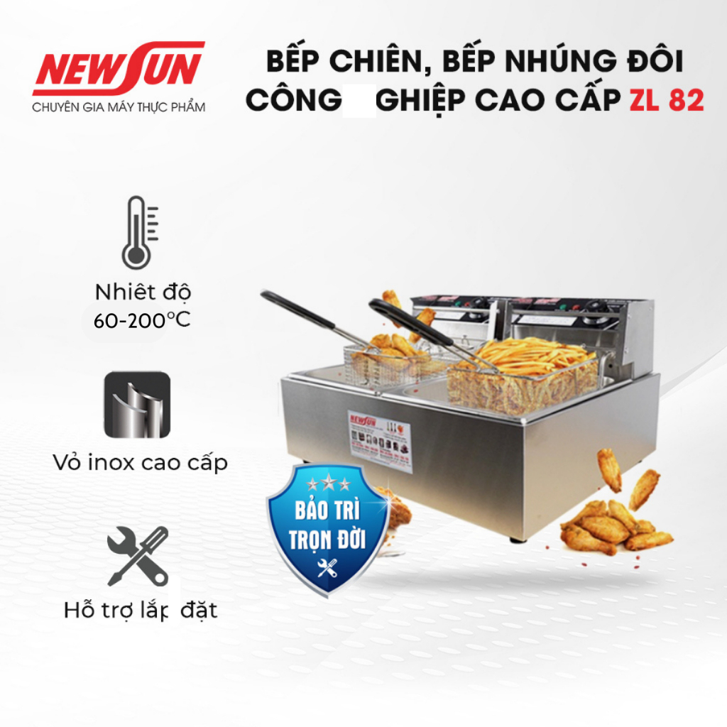 Bếp chiên, bếp nhúng đôi công nghiệp cao cấp ZL 82 NEWSUN, dung tích 11L - Hàng chính hãng