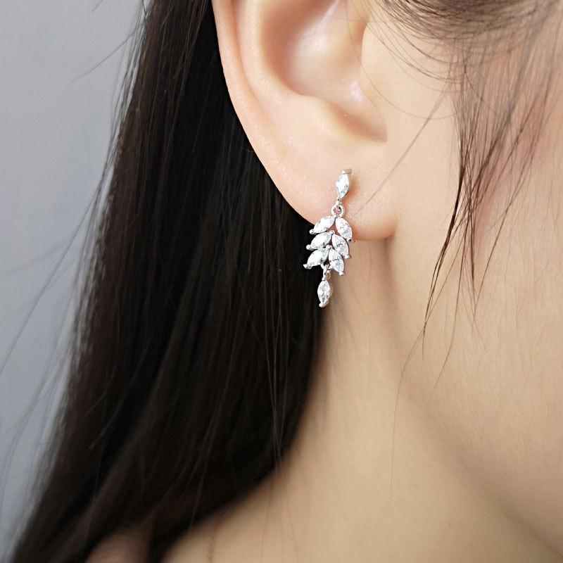 Khuyên tai bạc Ý s925 thả lá đá E9353 - AROCH Jewelry