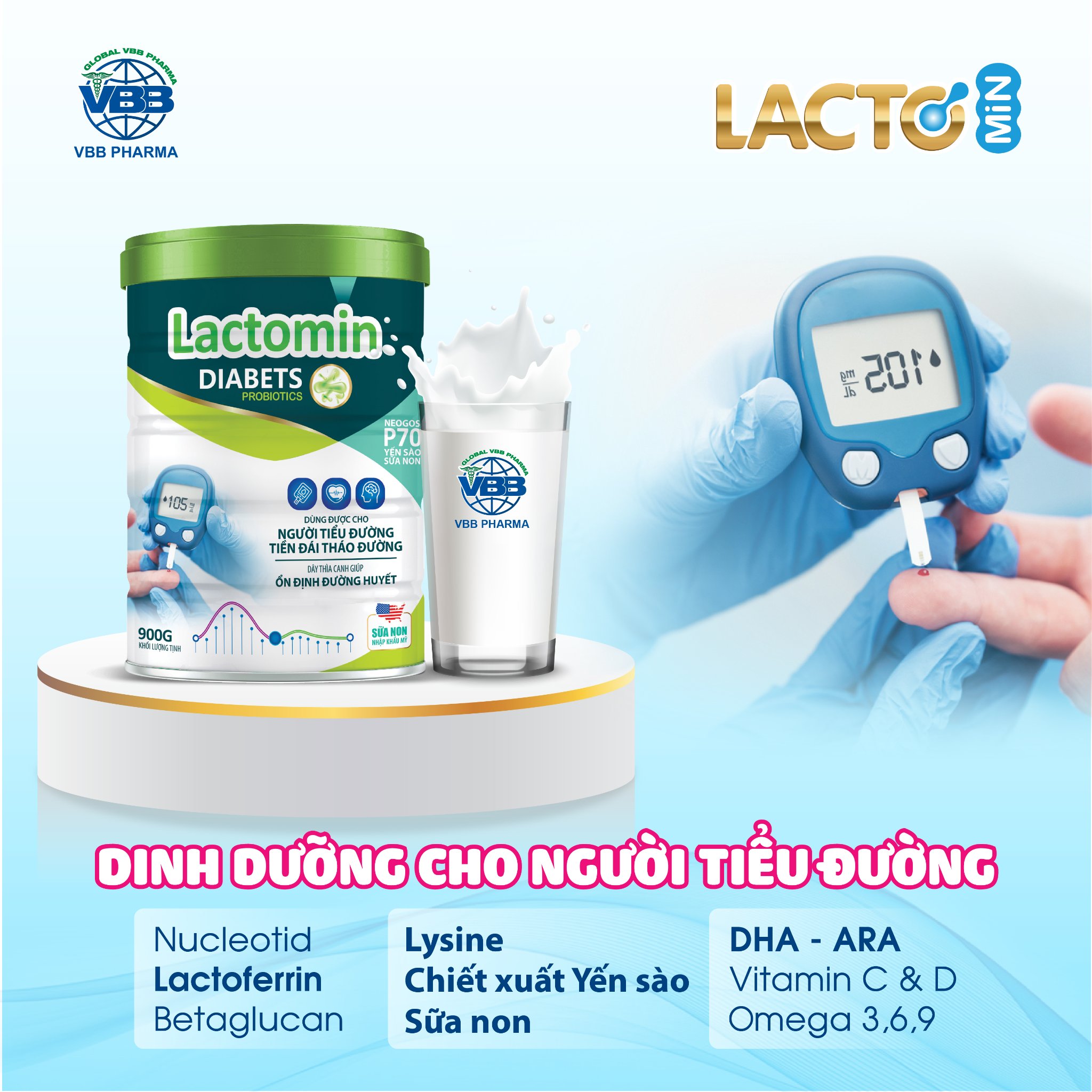 Sữa Mát cho người tiểu đường Lactomin Diabets 900g- Dễ tiêu hóa