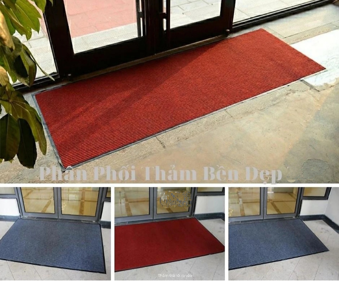 ( Hàng Cao Cấp ) Thảm chùi chân đế chống trượt dạng sọc Stripmate Màu Xám đen / Xám đỏ kT 40 x 60 cm