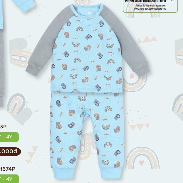 Bộ quần áo dài tay cotton dày bé trai Lullaby NH673P, bộ thu đông cao cấp chính hãng