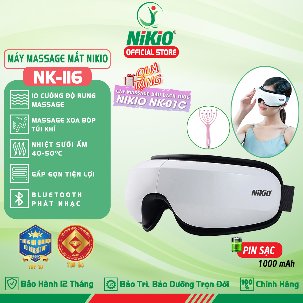 Máy Massage Mắt Nikio Nk - 116 - Công Nghệ Mát Xa Hiện Đại, Xoa Bóp Túi Khí, Rung Và Nhiệt Sưởi - Hỗ Trợ Giảm Mỏi Mắt, Cải Thiện Thị Lực - Tích Hợp Bluetooth Nghe Nhạc Thư Giãn, Giảm Stress Cải Thiện Giấc Ngủ