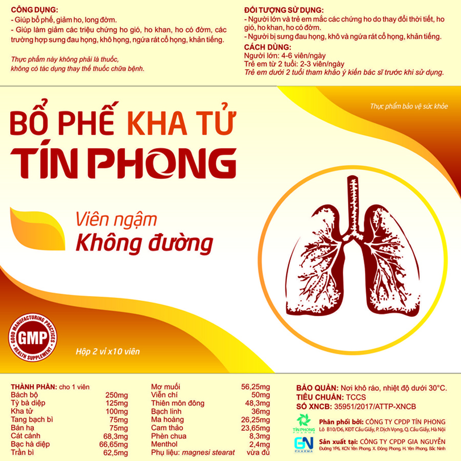 Mua Viên Ngậm Bổ Phế Kha Tử Tín Phong - Bổ phế, giảm ho, long đờm - Hộp 20  viên tại Dược Phẩm Tín Phong | Tiki