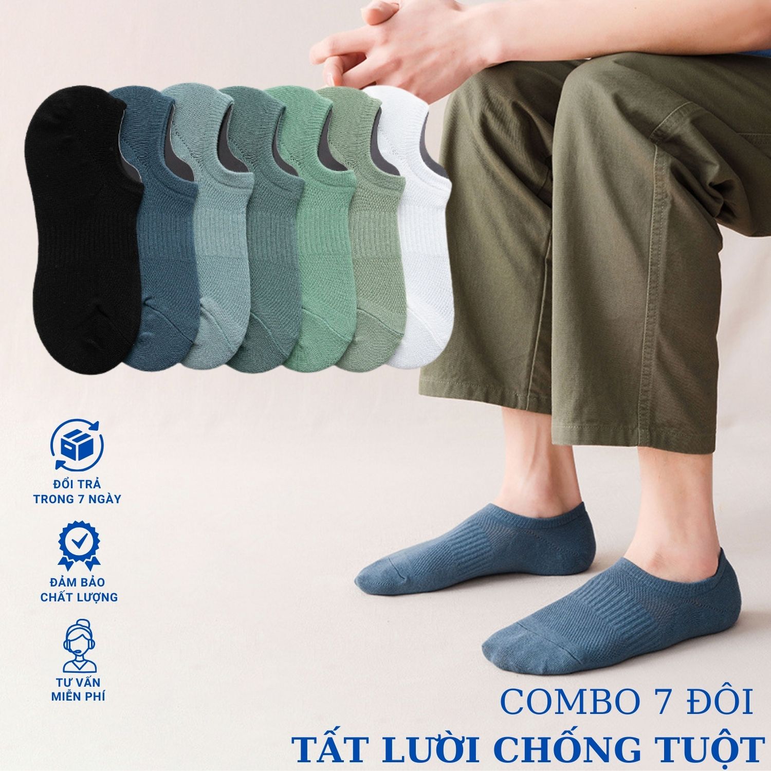 Combo 7 đôi tất nam đi giày lười, tất lười nam chất liệu cotton êm mềm mịn mát, cực êm chân - HAI-MIA-1401-CB7