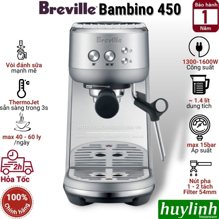 Máy pha cà phê Breville Bambino 450 - thương hiệu Úc - Hàng chính hãng Breville Việt Nam