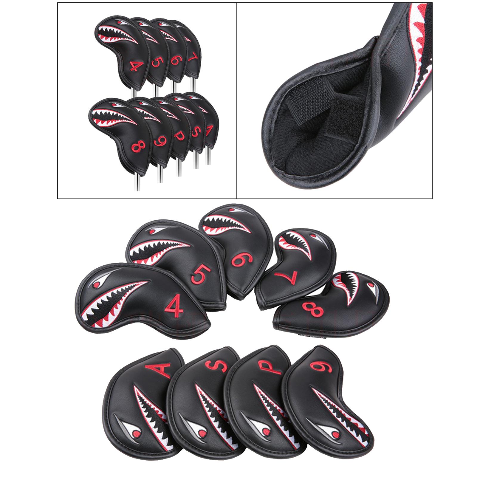 9pcs Waterproof Golf Iron Head Cover Black 4-9, A-P Club Headcover Clubs Carrying Travel Protection  Sticker Closure Accessories