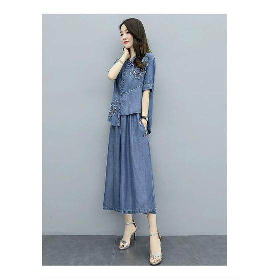 HÀNG NHẬP - SÉT BỘ QUẦN JEAN ỐNG RỘNG ÁO KẾT HOA