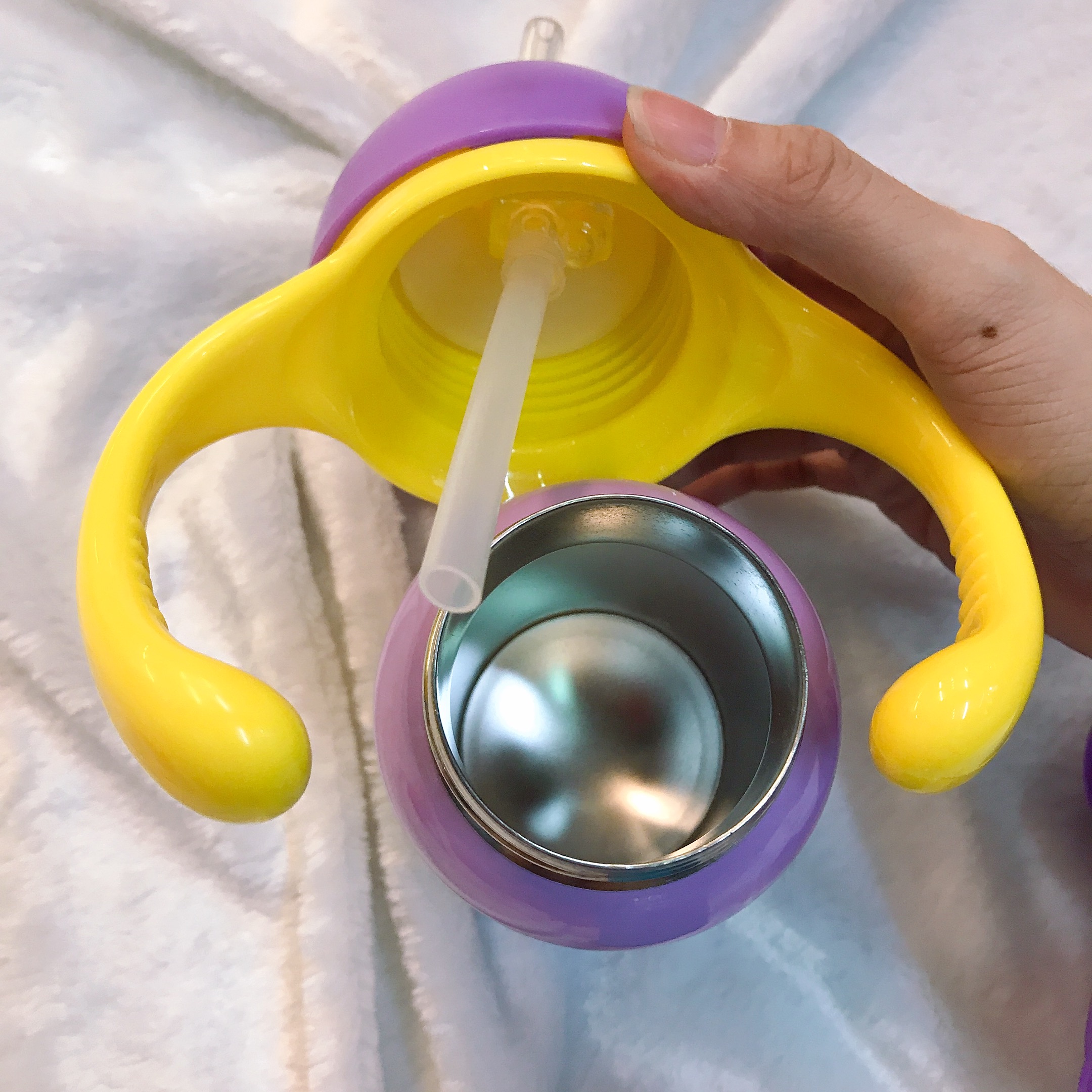 Bình nước giữ nhiệt 2 quai cầm kèm 2 nắp thay hình xe lửa Thomas and Friends màu tím cho trẻ em, bé trai  - TM4506-T