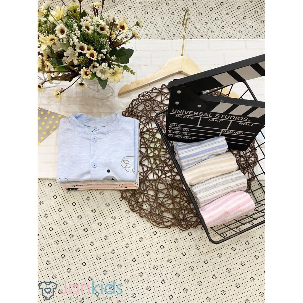 Bộ quần áo dài tay thu đông Unchi hình gấu nỉ cotton sợi tre mềm mịn, giữ ấm cho bé