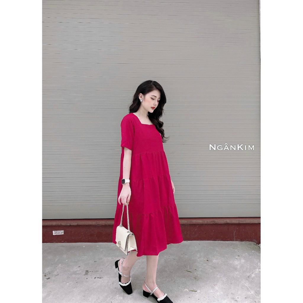 Đầm váy bầu dự tiệc dáng suông đẹp thiết kế thắt nơ sau lưng