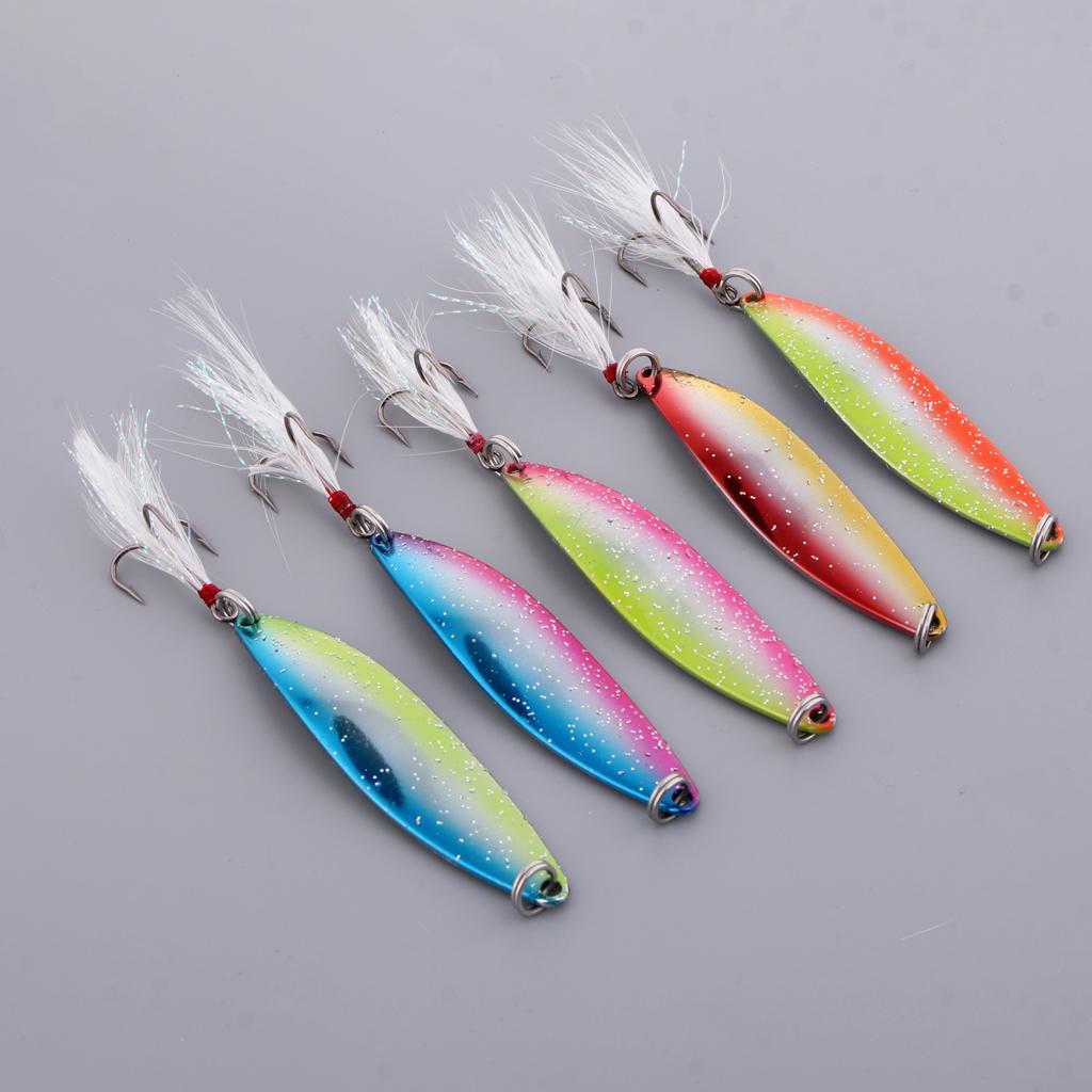 5pcs Spoons Hard Fishing Lures Treble Hook Salmon Bass Metal Fishing Baits Spinnerbaits