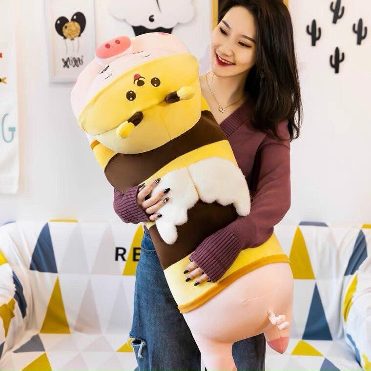 Gấu Bông Heo Biến Hình Ong Vàng Dễ Thương Size 80cm,1M,1M2, Gối Ôm Heo Dài Cosplay Ong Cute Siêu Mềm Mịn Co Giãn 4 Chiều