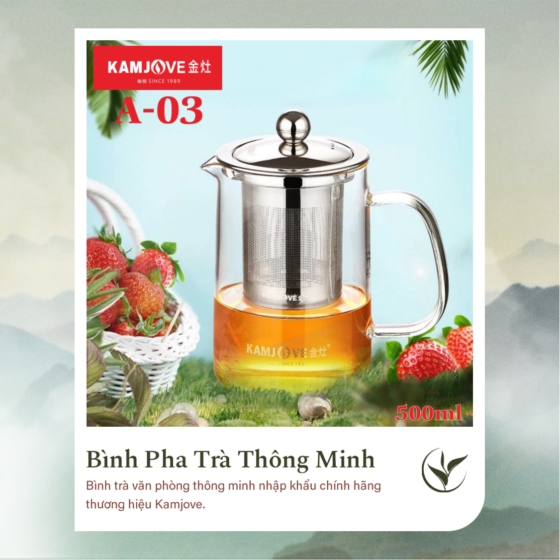 Ấm Pha Trà Thủy Tinh 500ml có lõi lọc Kamjove A-03