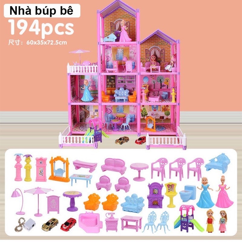 Ngôi Nhà Búp Bê, Đồ Chơi Lắp Ráp Nhà Búp Bê, 194 Chi Tiết Cao Tầng, Nhà Búp Bê Cỡ Lớn, Quà Tặng Sinh Nhật, Đồ Chơi Cho Bé Gái