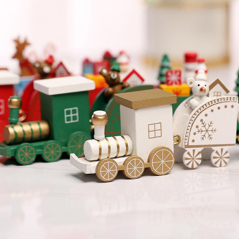 Bộ 4 phụ kiện trang trí Giáng Sinh thiết kế hình xe lửa mini làm bằng tay xinh xắn