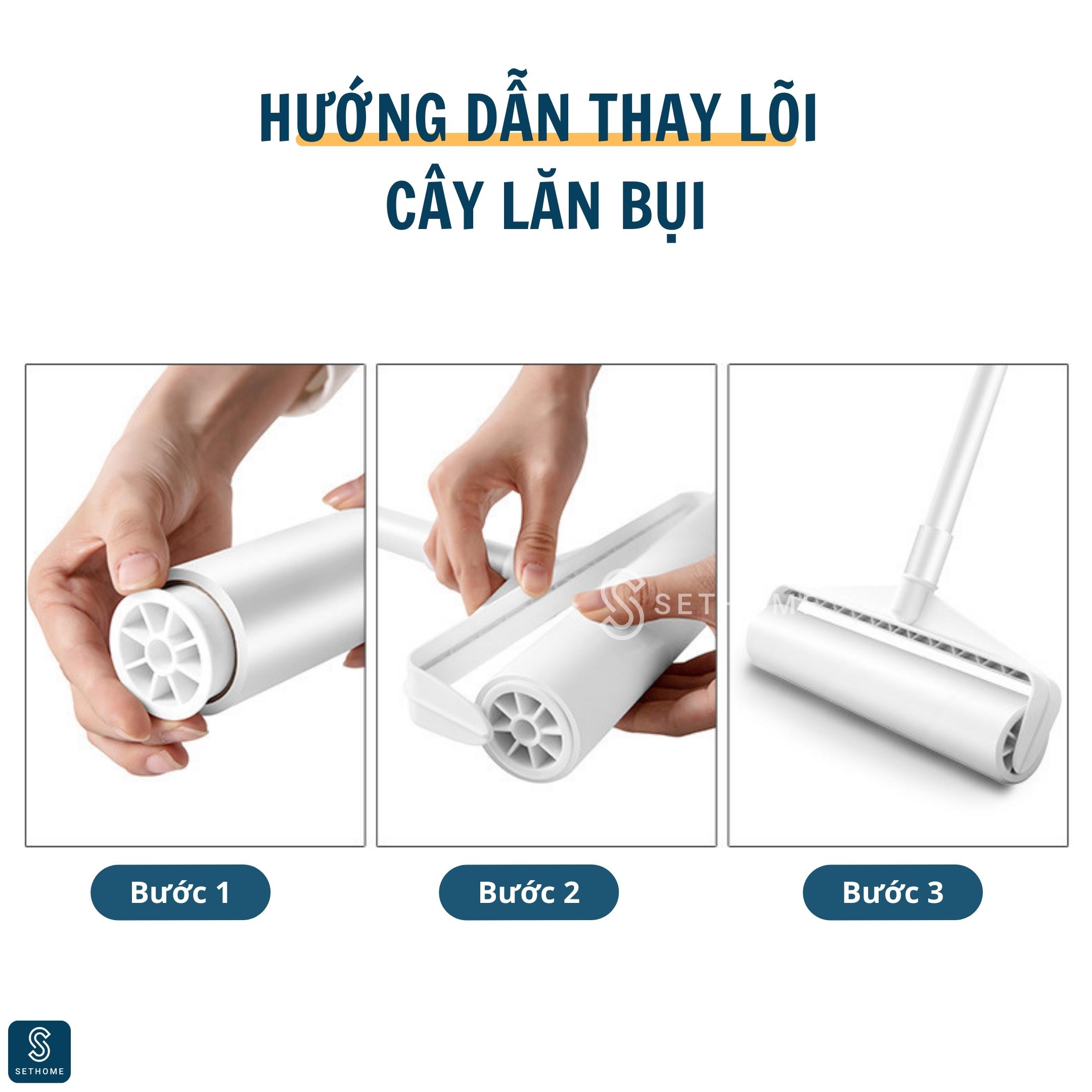 Cuộn dính của cây lăn bụi cán dài 24cm SETHOME lõi dính thay thế làm sạch ga gối quần áo rèm cửa sàn nhà ghế sofa lông chó mèo