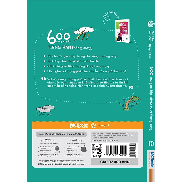 Sách 600 Câu Giao Tiếp Tiếng Hàn Thông Dụng - Tặng kèm bộ Bookmark.