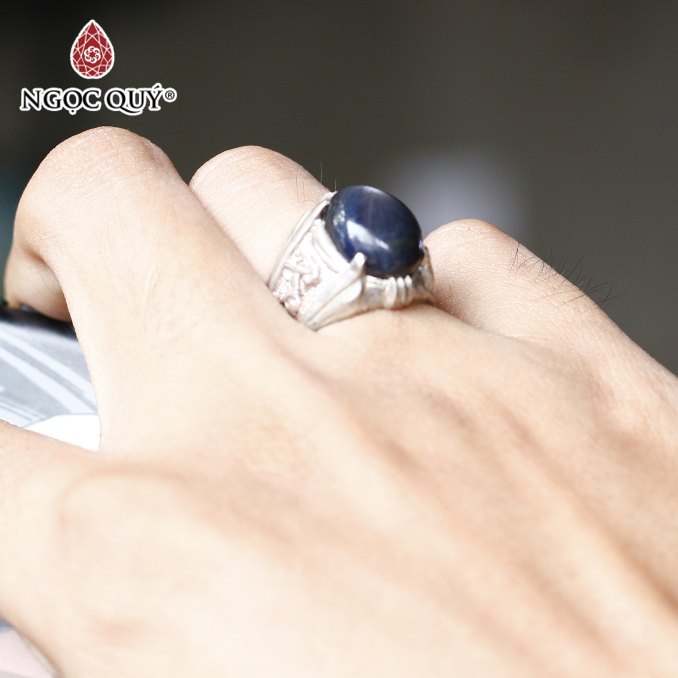 Nhẫn bạc nam đá Sapphire xanh đen ni18 mệnh thủy, mộc - Ngọc Quý Gemstones