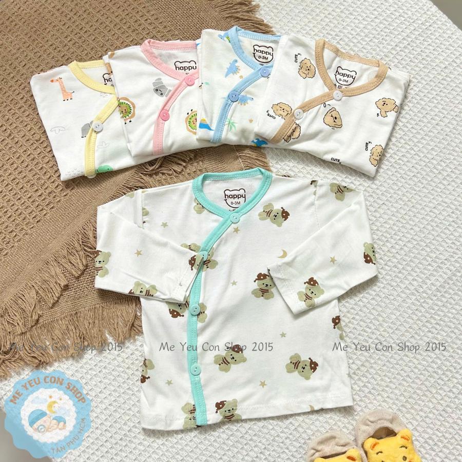 [3-8kg] Áo Sơ Sinh DÀI TAY Họa Tiết Viền Màu Chất Thun Lạnh Mềm, Mát, Mỏng, Co Giãn Cho Bé - Viền Hồng