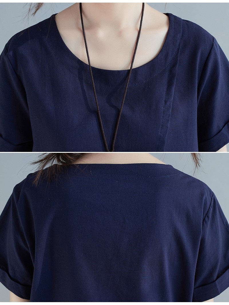 Đầm linen suông nữ cổ tròn ngắn tay, Váy nữ suông trơn thiết kế cơ bản, không kén dáng mặc ARCTIC HUNTER