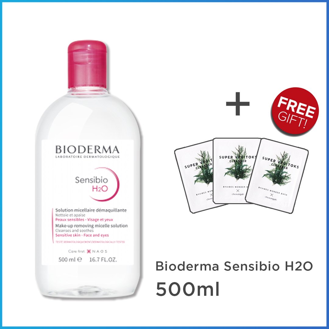 Nước Tẩy Trang Cho Da Nhạy Cảm BIODERMA Sensibio H2O 500ml + Tặng 3 gói sữa rửa mặt thải độc Super Vegitoks Cleanser 3ml