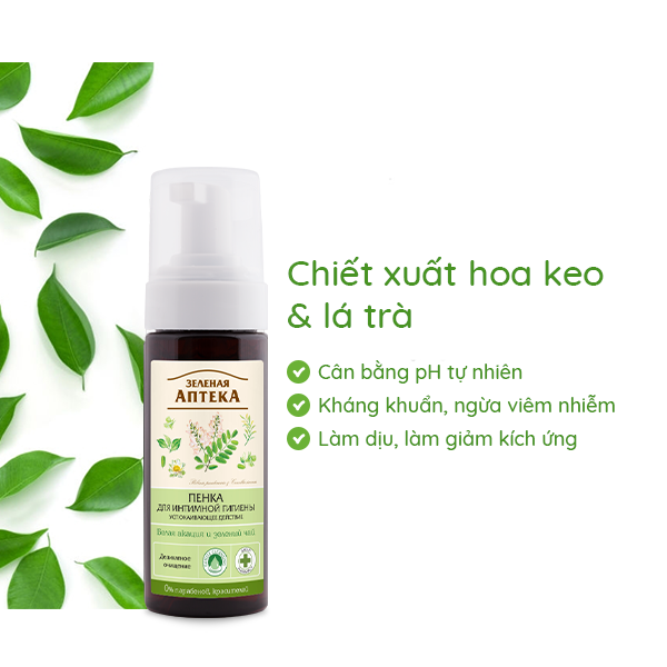 Dung dịch vệ sinh phụ nữ dạng bọt Zelenaya Apteka kháng khuẩn Hoa keo và Trà xanh 150ml