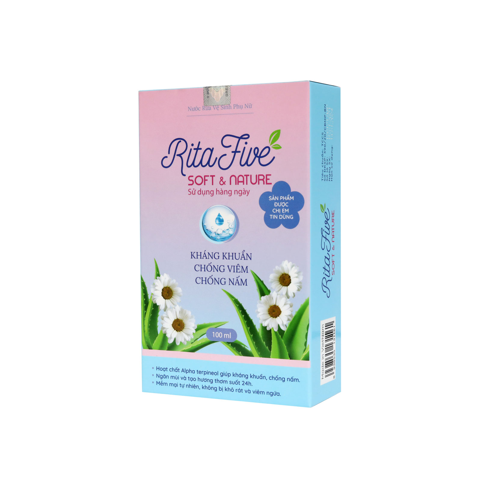 Dung Dịch Vệ Sinh Phụ Nữ Ritafive (100ml) - Mềm mại tự nhiên, ngăn ngừa viêm nhiễm, kháng khuẩn, chống nấm, ngăn mùi phụ khoa, giúp bạn tự tin trọn 24h