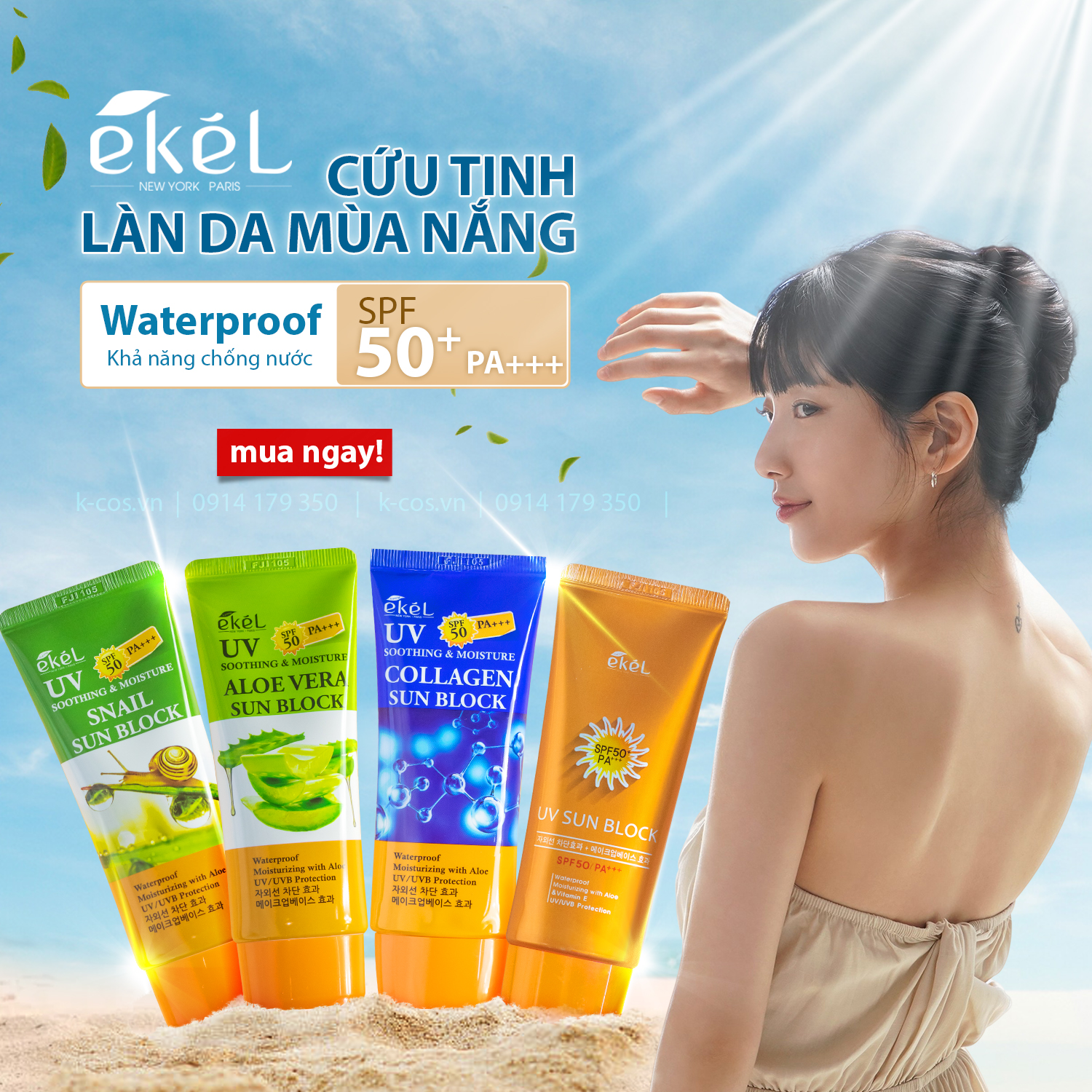 Kem Chống Nắng UV SunBlock Ekel Khả Năng Chống Nắng Cao SPF 50+,Ngăn Ngừa Laõ Hóa , Bảo Vệ Da Nhập Khẩu Hàn Quốc 70ml