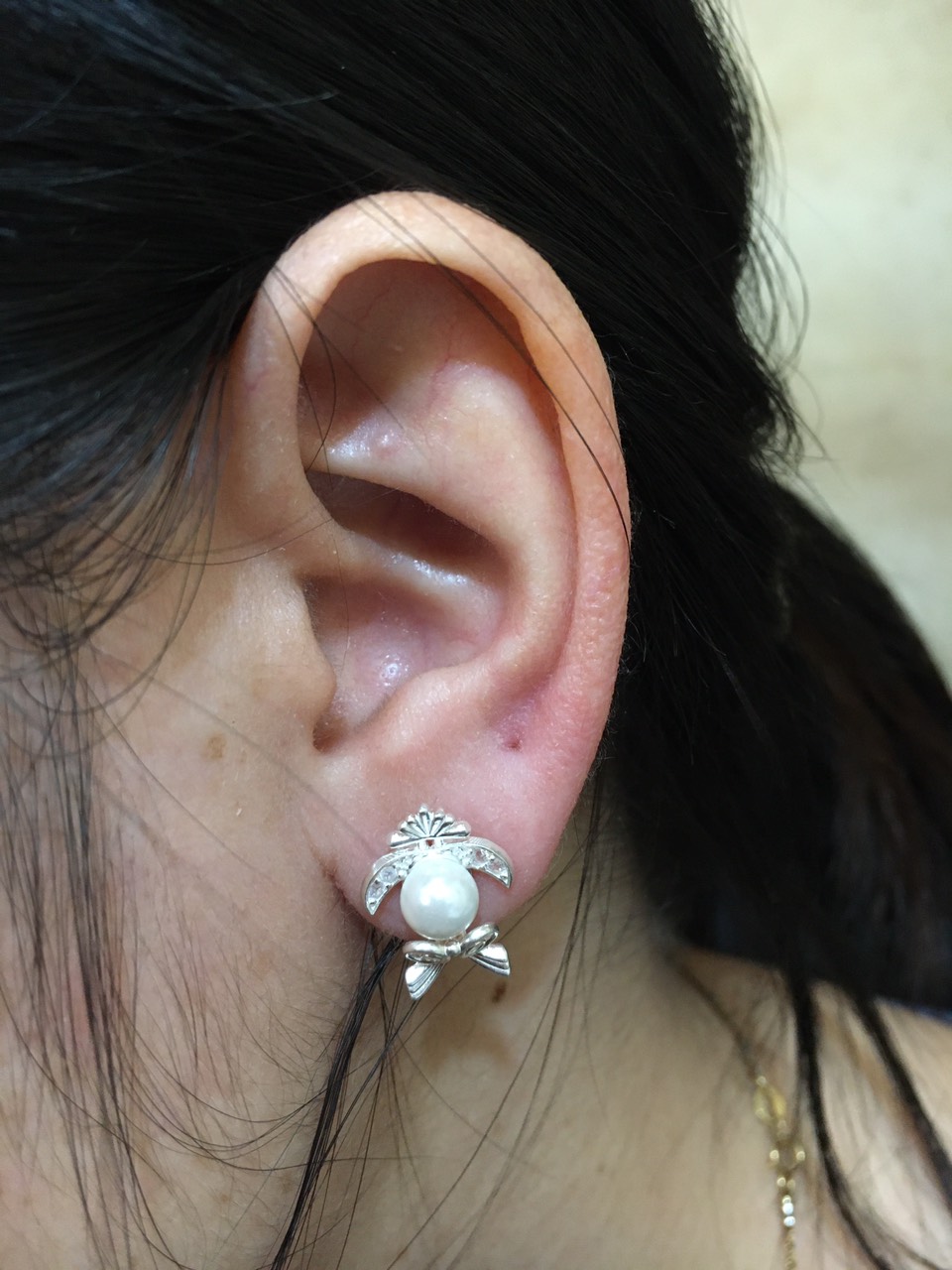 Khuyên tai nữ kiểu khuyên nụ chốt đeo sát tai chất liệu bạc thật Bạc Quang Thản - QTBT116