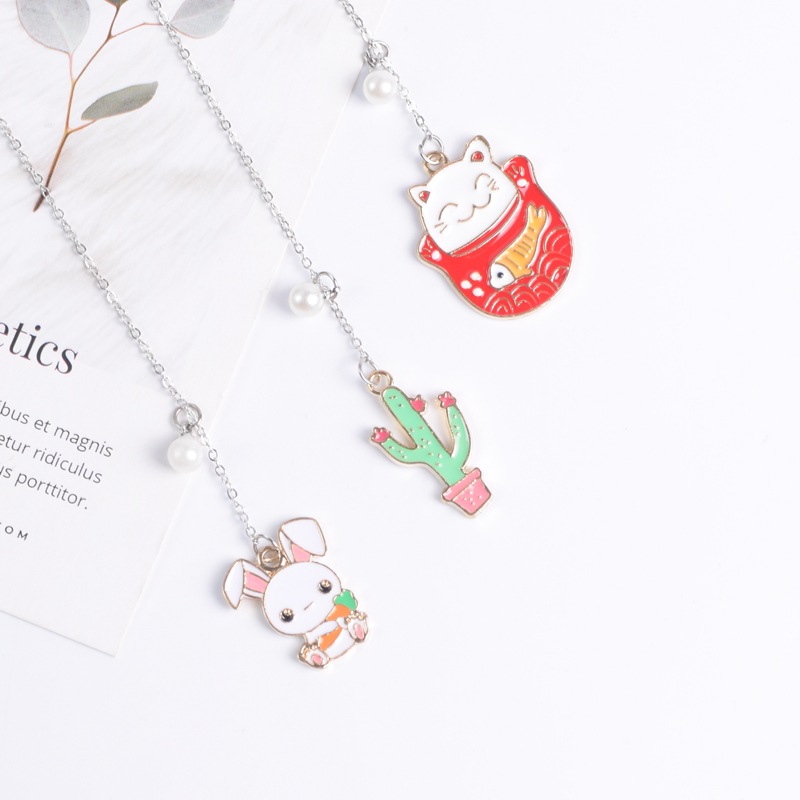 Bookmark Kẹp Sách Kim Loại Phối Charm Mèo Neko May Mắn