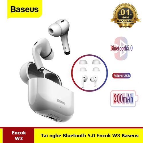 Tai Nghe Nhét Tai Encok W3 Công Nghệ Bluetooth 5.0 Nghe Liên Tục 4h - Hàng Chính Hãng Baseus