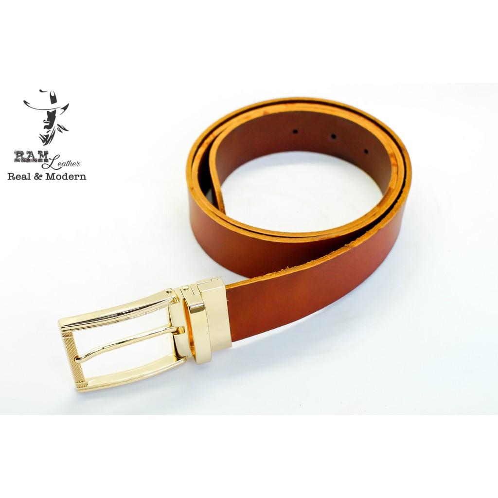 Thắt lưng nam da bò vegtan thảo mộc Ý cao cấp khóa vàng - RAM Leather