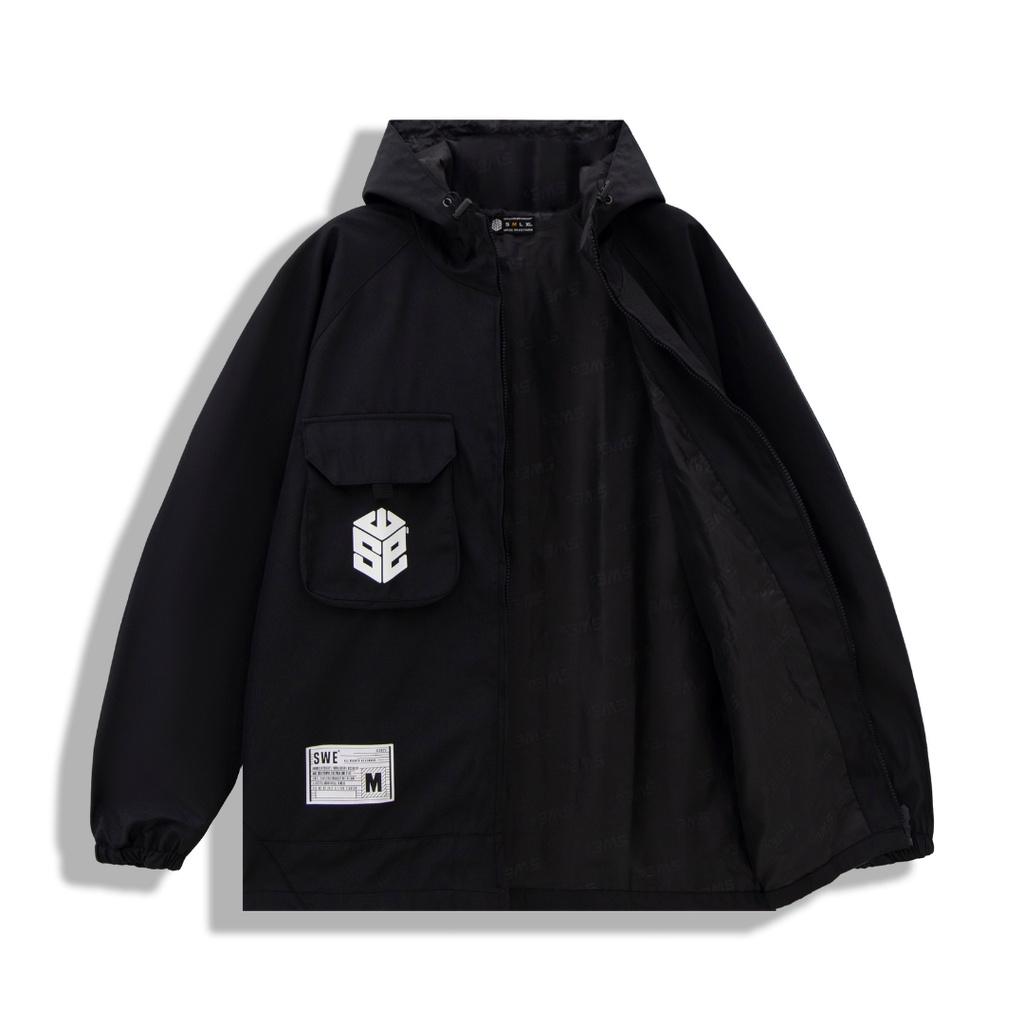 Áo khoác nam nữ SWE BOX JACKET - Black nỉ bông cotton chính hãng