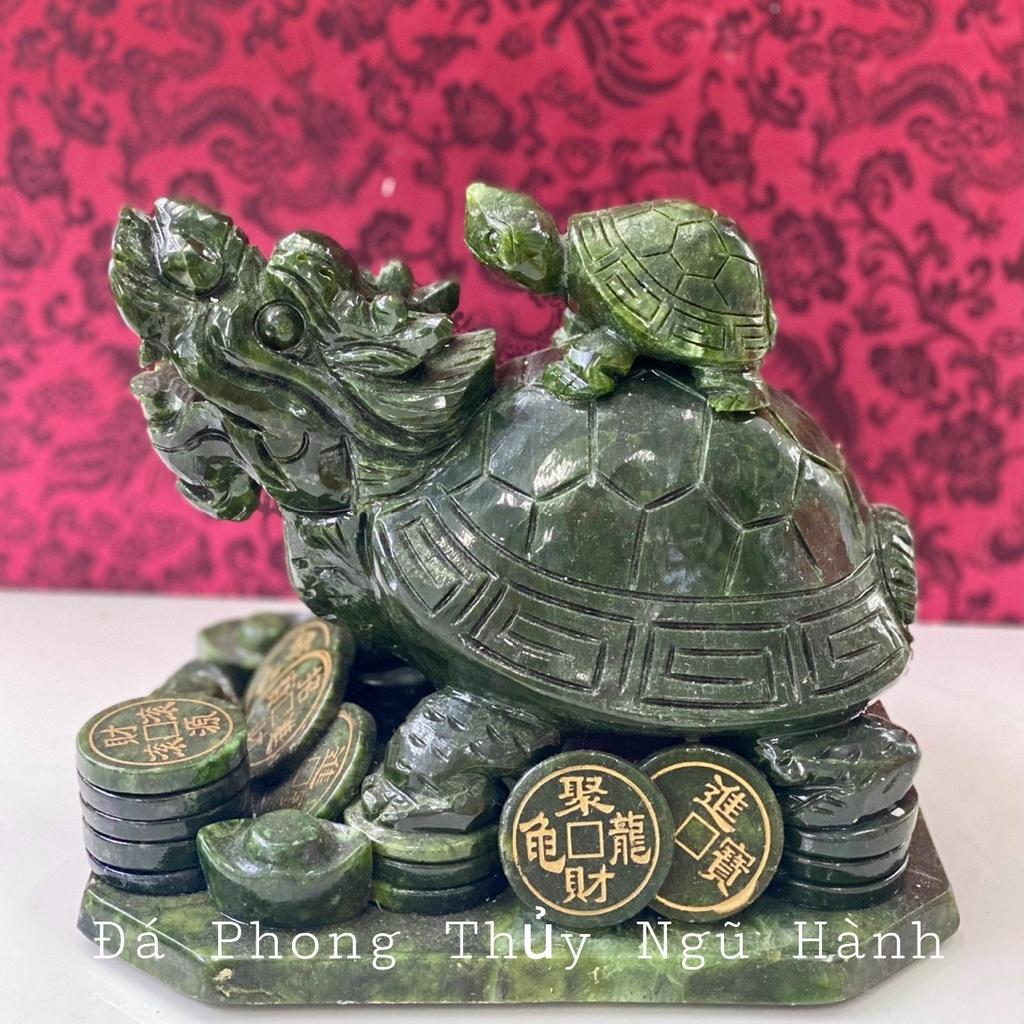 Long Quy Cõng Rùa Con Đá Ngọc Serpentin - Cao 20cm Dài~22cm