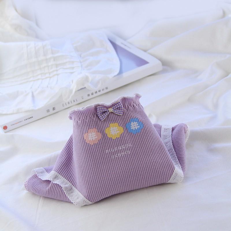 Quần Lót Cotton Co Dãn 4 Chiều Hoa 5 Cánh Tím Pastel