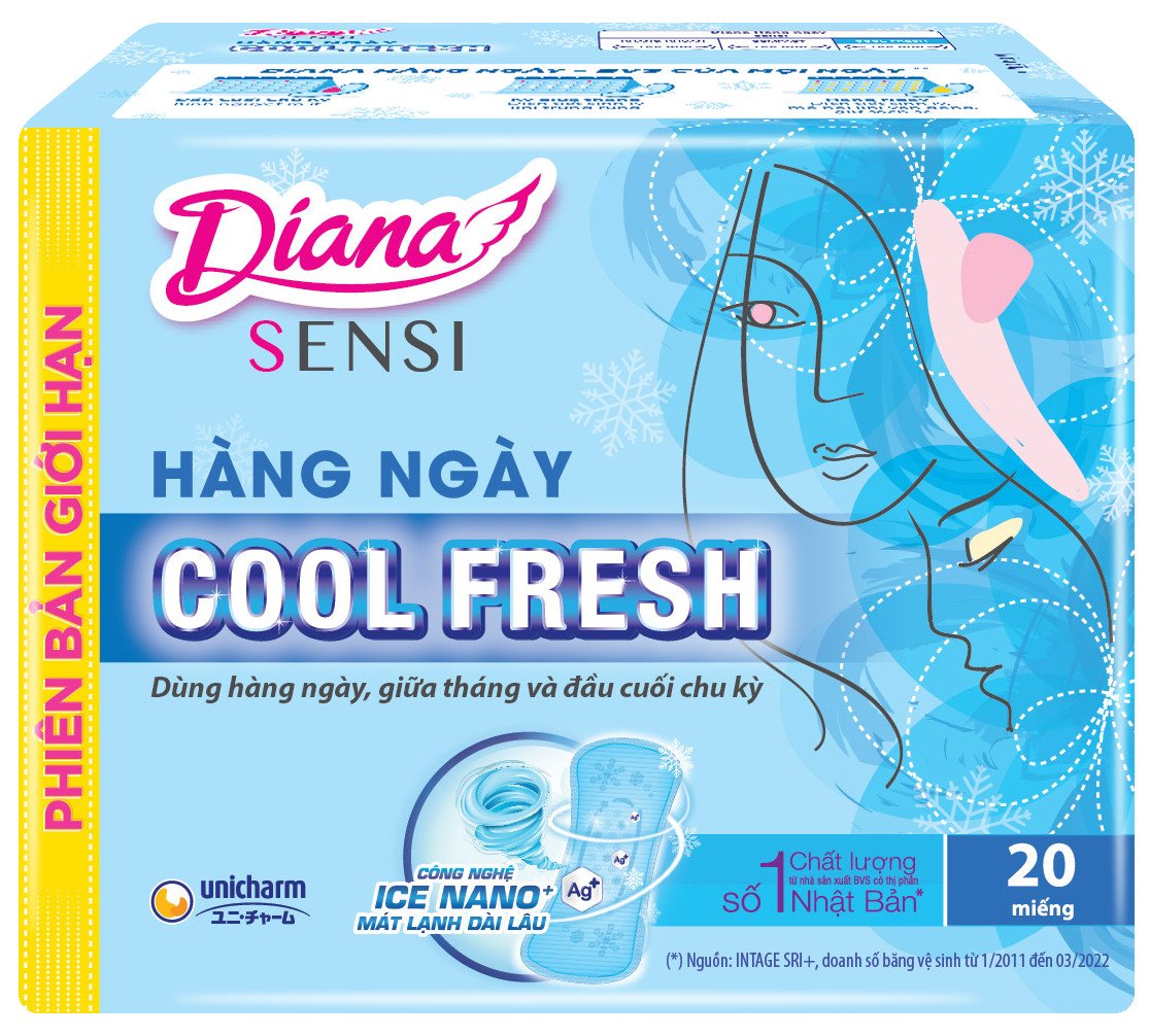 Bộ 6 Gói Băng Vệ Sinh Diana Hàng Ngày Sensi Cool Fresh (20 + 2 Miếng/Gói)