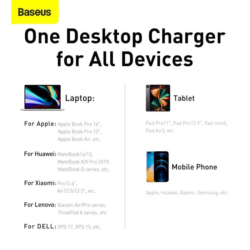 Bộ Sạc Nhanh Baseus GaN3 Pro Desktop Fast Charger 2U+2C 100W US Black (Hàng chính hãng)