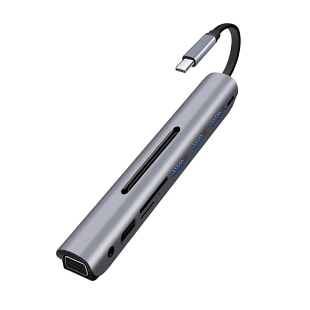 Type C Docking Station USB C to 4K VGA USB3.0 TF Audio Adapter Gray