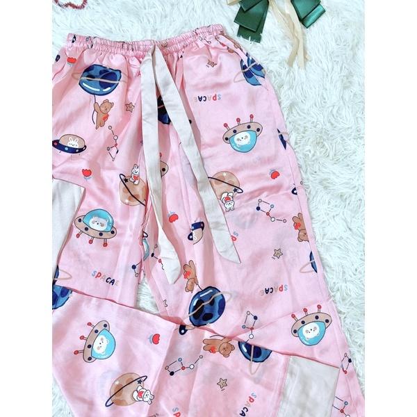 Bộ lụa mềm mịn họa tiết hoạt hình xinh yêu