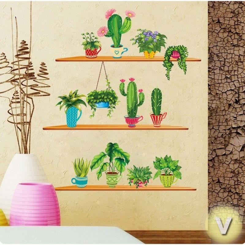 Decal trang trí chậu cây nhiệt đới size lớn
