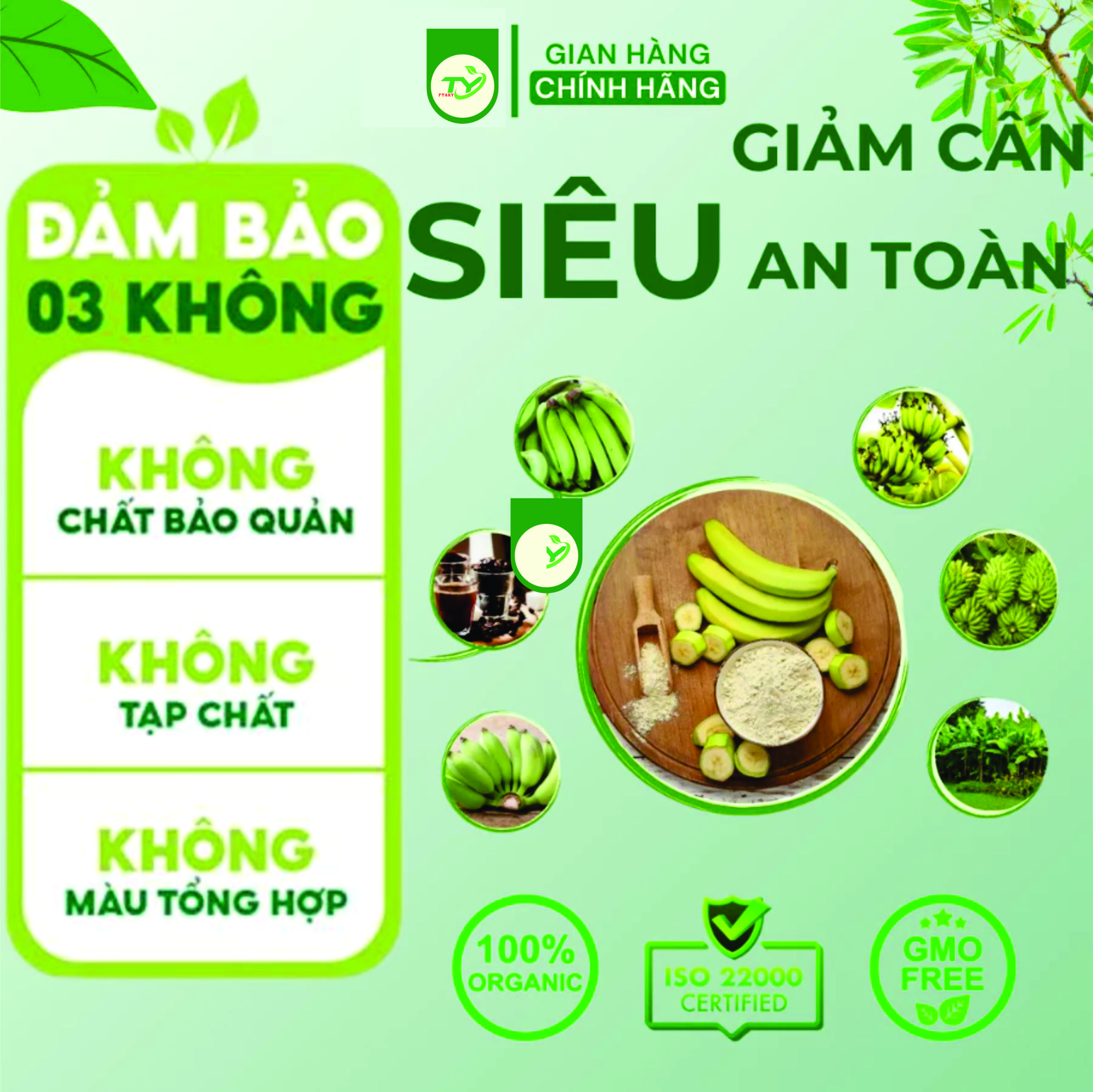 Bột Chuối Xanh Ftaky OCOP 3 Sao, Sấy Lạnh, Giàu Tinh Bột Kháng hộp 500g