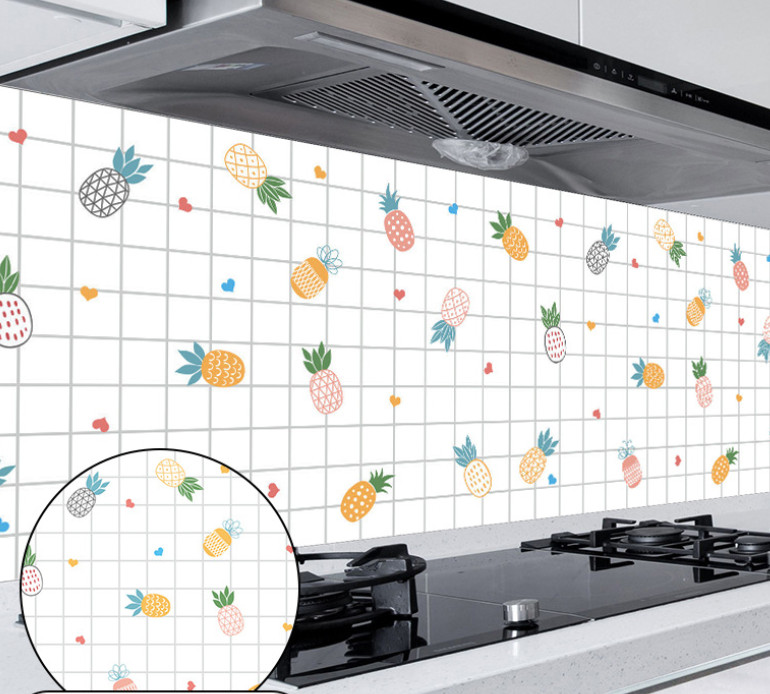 Cuộn 3 MÉT Decal giấy dán bếp tráng nhôm cách nhiệt khổ 60cm mẫu trái thơm