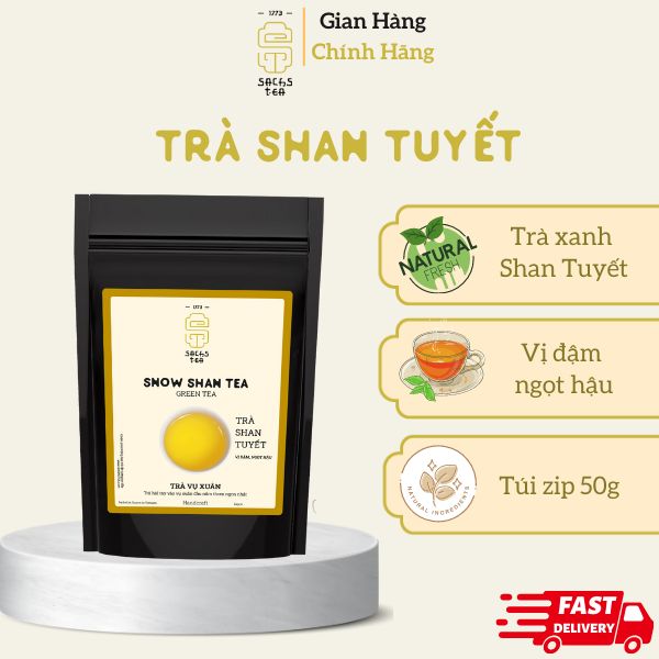 Trà xanh Shan Tuyết SACHS TEA 1773 chè hữu cơ vị nguyên bản túi 50g