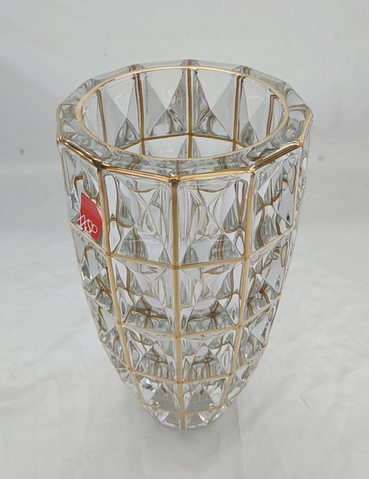 LỌ HOA THỦY TINH CAO 28 CM KIM CƯƠNG VIỀN VÀNG CAO CẤP