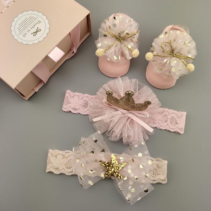 Set Giầy Tất Băng Đô Siêu Xinh Cho Bé
