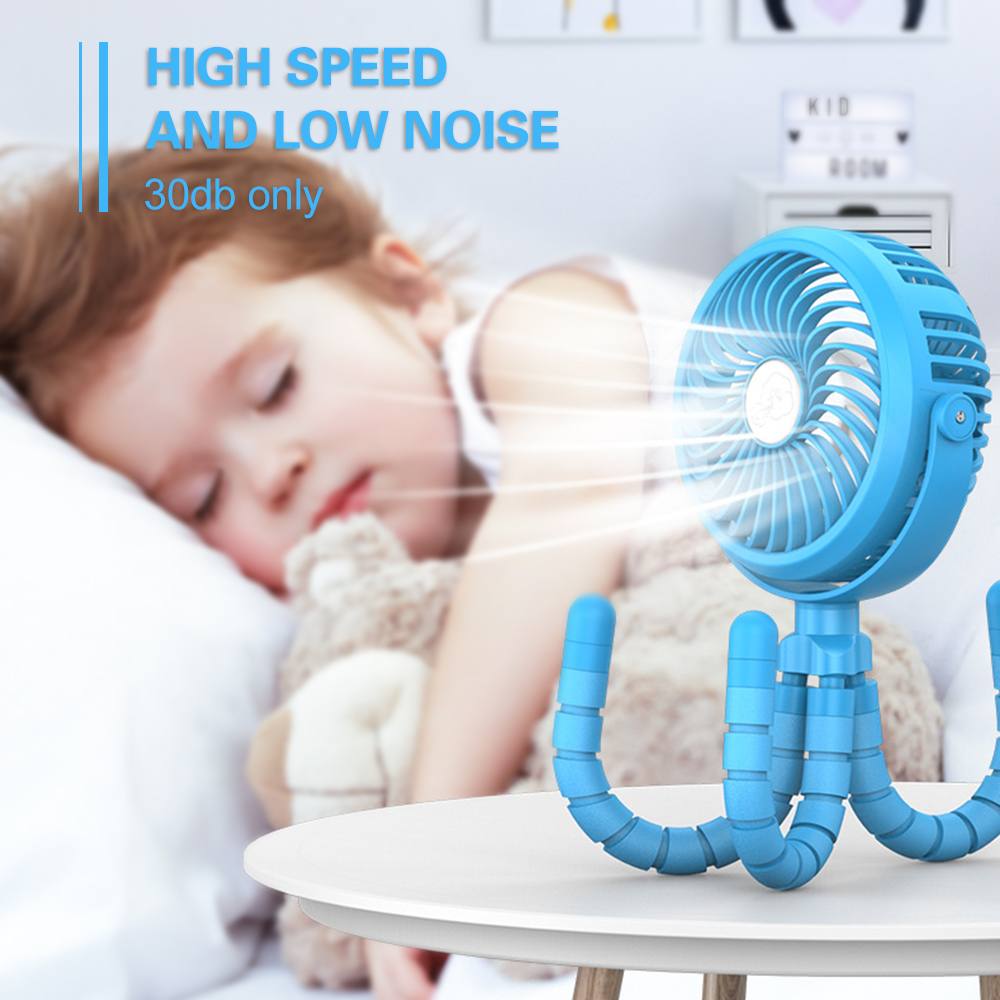 Quạt mini kẹp với chân máy linh hoạt & đèn LED 3 tốc độ có thể xoay 360 độ