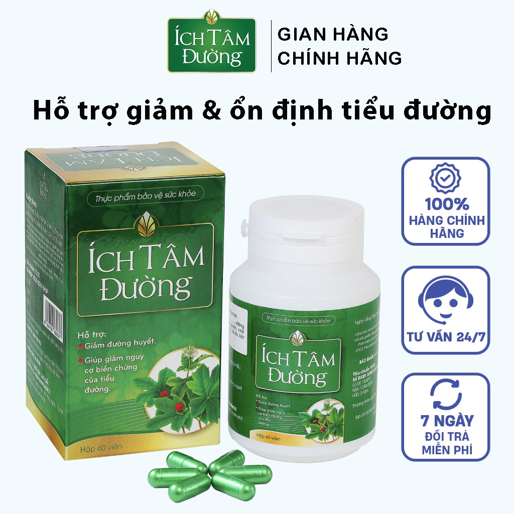 ÍCH TÂM ĐƯỜNG - Hỗ Trợ Tiểu Đường, Giảm Và Ổn Định Đường Huyết hộp 60 viên